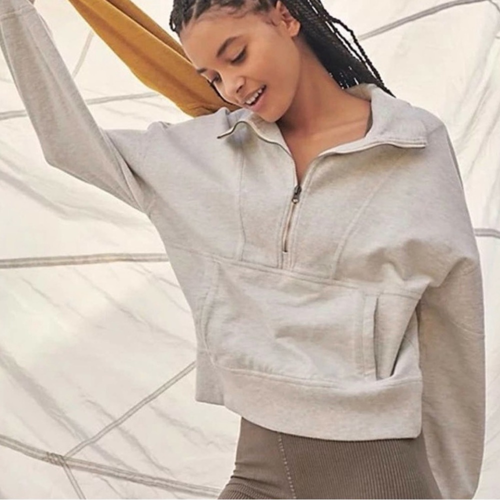 Free People Movement Adeline Tan Beige Half Zip Collared XS/S Pullover Cropped
